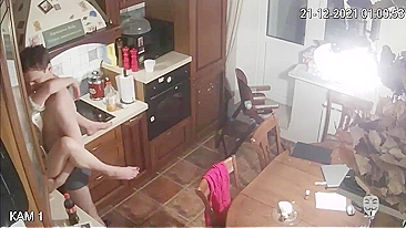 Security camera in our house caught my boyfriend fucking my mom in the kitchen!