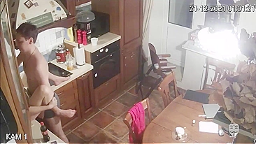 Security camera in our house caught my boyfriend fucking my mom in the kitchen!