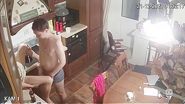 Security camera in our house caught my boyfriend fucking my mom in the kitchen!