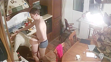 Security camera in our house caught my boyfriend fucking my mom in the kitchen!