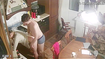 Security camera in our house caught my boyfriend fucking my mom in the kitchen!