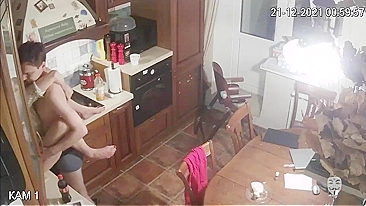 Security camera in our house caught my boyfriend fucking my mom in the kitchen!