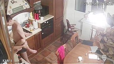 Security camera in our house caught my boyfriend fucking my mom in the kitchen!