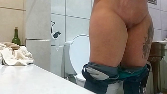 This cumslut is my mom, she loves sucking my dick in the toilet while dad is in the next room