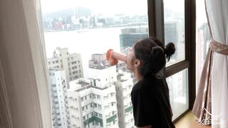 Naughty desi wife rides dildo against Dubai skyscraper window