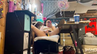 Mommy watch porn and fingering trying to hurry and cum before son gets outta the shower