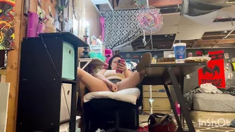 Mommy watch porn and fingering trying to hurry and cum before son gets outta the shower