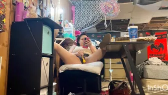 Mommy watch porn and fingering trying to hurry and cum before son gets outta the shower