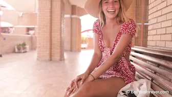 Funny games with my cousin, she flashes her tits and naked pussy on the public and caught !