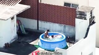 A neighbor caught sex in the pool, a neighbor's boy pulls his own mother on a dick