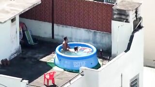 A neighbor caught sex in the pool, a neighbor's boy pulls his own mother on a dick