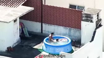 A neighbor caught sex in the pool, a neighbor's boy pulls his own mother on a dick
