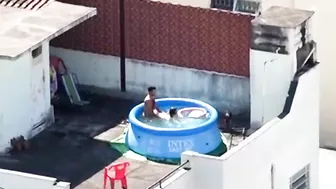 A neighbor caught sex in the pool, a neighbor's boy pulls his own mother on a dick