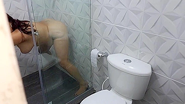 Spying on Stepmom's Bathroom Masturbation ✨ Dildo Sucking and Pussy Play