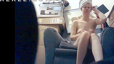 Caught on Cam ☆ Wife with Hair Towel Wrap  Fingers Her Wet Pussy to Orgasm Post-Shower