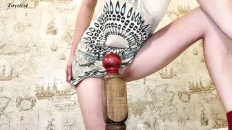 Lustful Wife, Starved for Dick, Slams Bed Post Hard into Her Dripping Twat and Asshole!