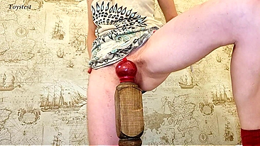 Lustful Wife, Starved for Dick, Slams Bed Post Hard into Her Dripping Twat and Asshole!