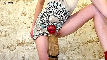 Lustful Wife, Starved for Dick, Slams Bed Post Hard into Her Dripping Twat and Asshole!