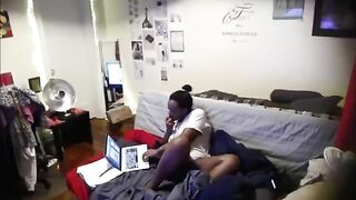 Caught on Hidden Cam: Ebony Sister's Intense Solo Session Fingering Her Wet Cunt