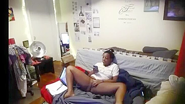 Caught on Hidden Cam: Ebony Sister's Intense Solo Session Fingering Her Wet Cunt