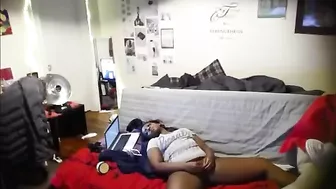 Hidden Cam Spies on Ebony Sister Rubbing Her Dripping Wet Pussy While Alone at Home