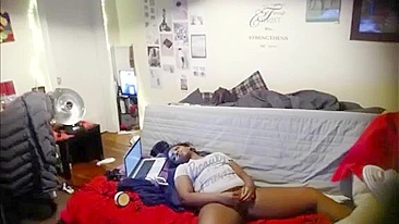 Hidden Cam Spies on Ebony Sister Rubbing Her Dripping Wet Pussy While Alone at Home