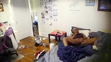Hidden Cam Catches Horny Ebony Sister Masturbating Her Wet Pussy While Home Alone