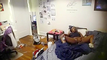Hidden Cam Catches Horny Ebony Sister Masturbating Her Wet Pussy While Home Alone