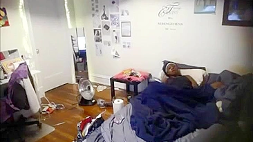 Hidden Cam Catches Horny Ebony Sister Masturbating Her Wet Pussy While Home Alone