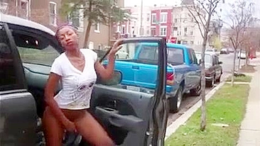 Naked Black Slut Wife Masturbates in the Middle of the Street