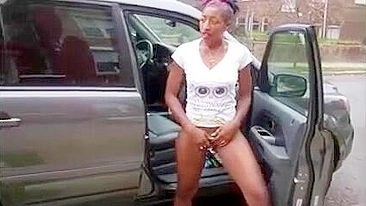 Naked Black Slut Wife Masturbates in the Middle of the Street