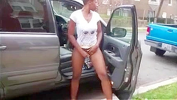 Naked Black Slut Wife Masturbates in the Middle of the Street