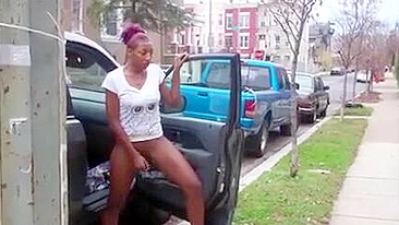 Naked Black Slut Wife Masturbates in the Middle of the Street