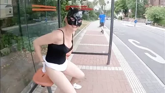 Horny German Wife's Drunken Public Pissing at Bus Stop