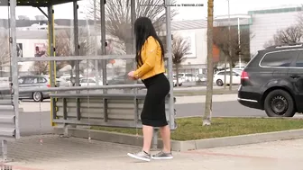 Drunk German Wife Caught Pissing at Bus Stop in Broad Daylight
