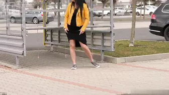 Drunk German Wife Caught Pissing at Bus Stop in Broad Daylight