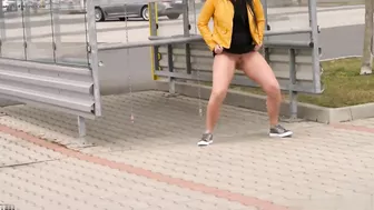 Drunk German Wife Caught Pissing at Bus Stop in Broad Daylight