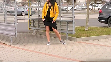 Drunk German Wife Caught Pissing at Bus Stop in Broad Daylight