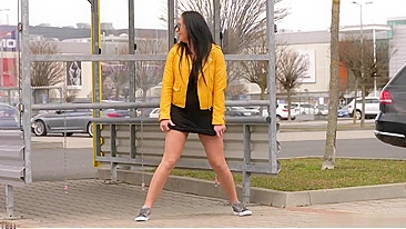 Drunk German Wife Caught Pissing at Bus Stop in Broad Daylight