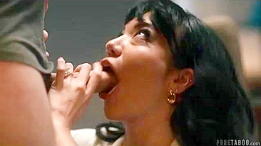 Mother Drops to Her Knees Sucks Cock Until Cumming  in Throat, to Get Her Son Into Prestigious School