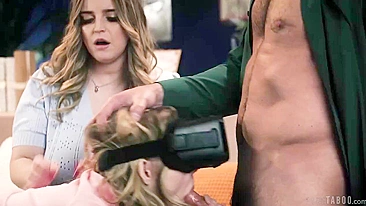 Horny Stepdaughter Caught Masturbating with VR - Stepparents Can't Resist!