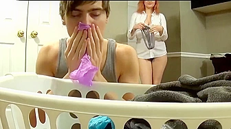 Bad Son, Panties Sniffer Fucks Stepmom's Mouth and Gives Her a Facial