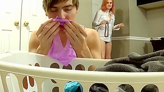 Bad Son, Panties Sniffer Fucks Stepmom's Mouth and Gives Her a Facial