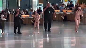 Crazy Slut Bares All, Masturbates in Public at Busy Airport #Naked
