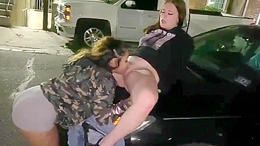 Hot Lesbian Sisters Devouring Wet Pussies on Crowded City Street - Voyeur Public Feast