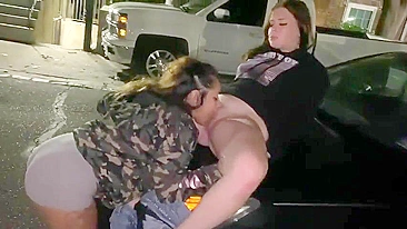 Hot Lesbian Sisters Devouring Wet Pussies on Crowded City Street - Voyeur Public Feast