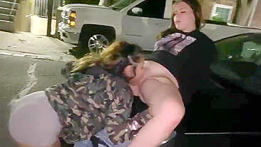 Hot Lesbian Sisters Devouring Wet Pussies on Crowded City Street - Voyeur Public Feast