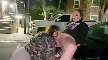 Hot Lesbian Sisters Devouring Wet Pussies on Crowded City Street - Voyeur Public Feast