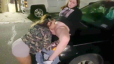 Hot Lesbian Sisters Devouring Wet Pussies on Crowded City Street - Voyeur Public Feast