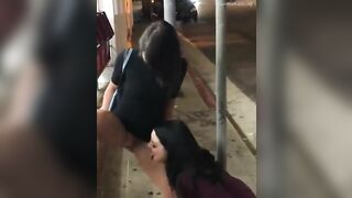 Naughty Lesbian Sisters Eating Out Juicy Twats Amid City Chaos -  Pussy Licking & Drinking piss